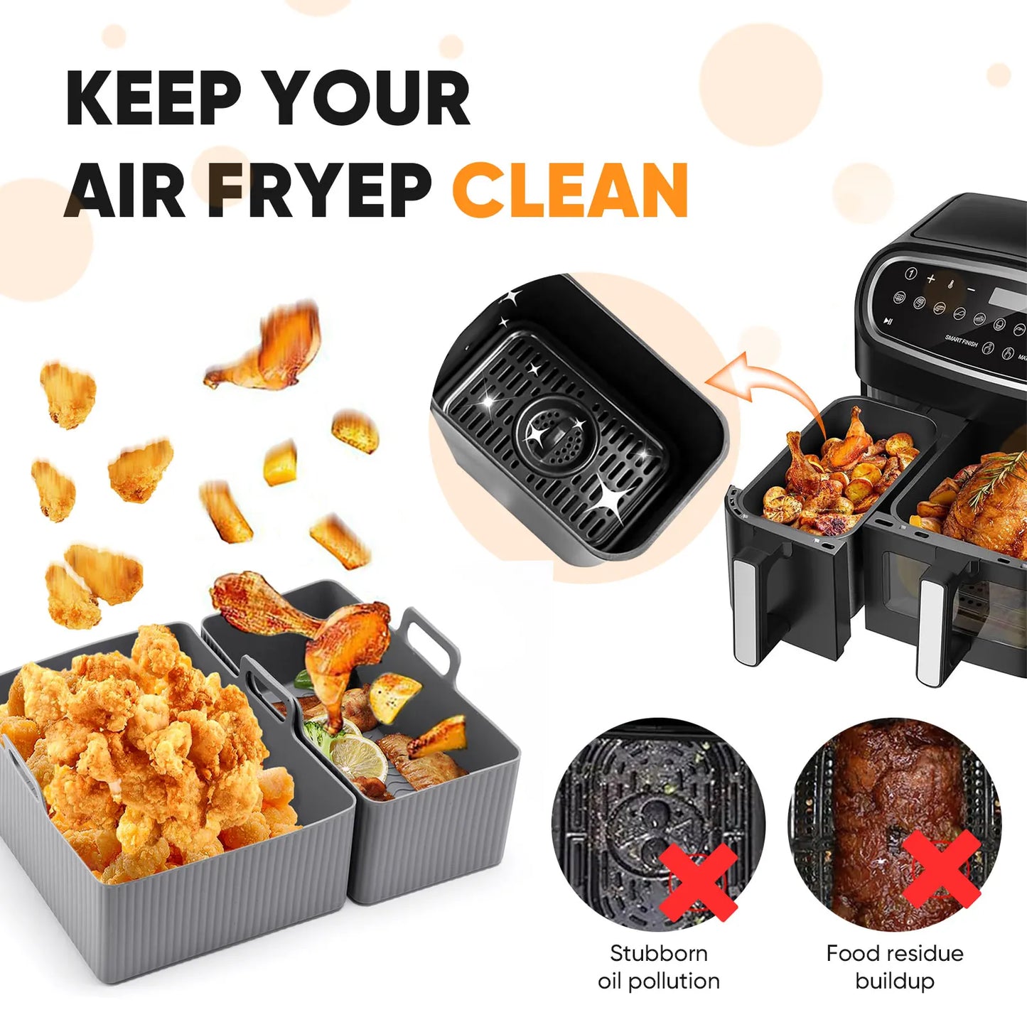 2pc Set Silicone Air Fryer Non-stick Basket Liners