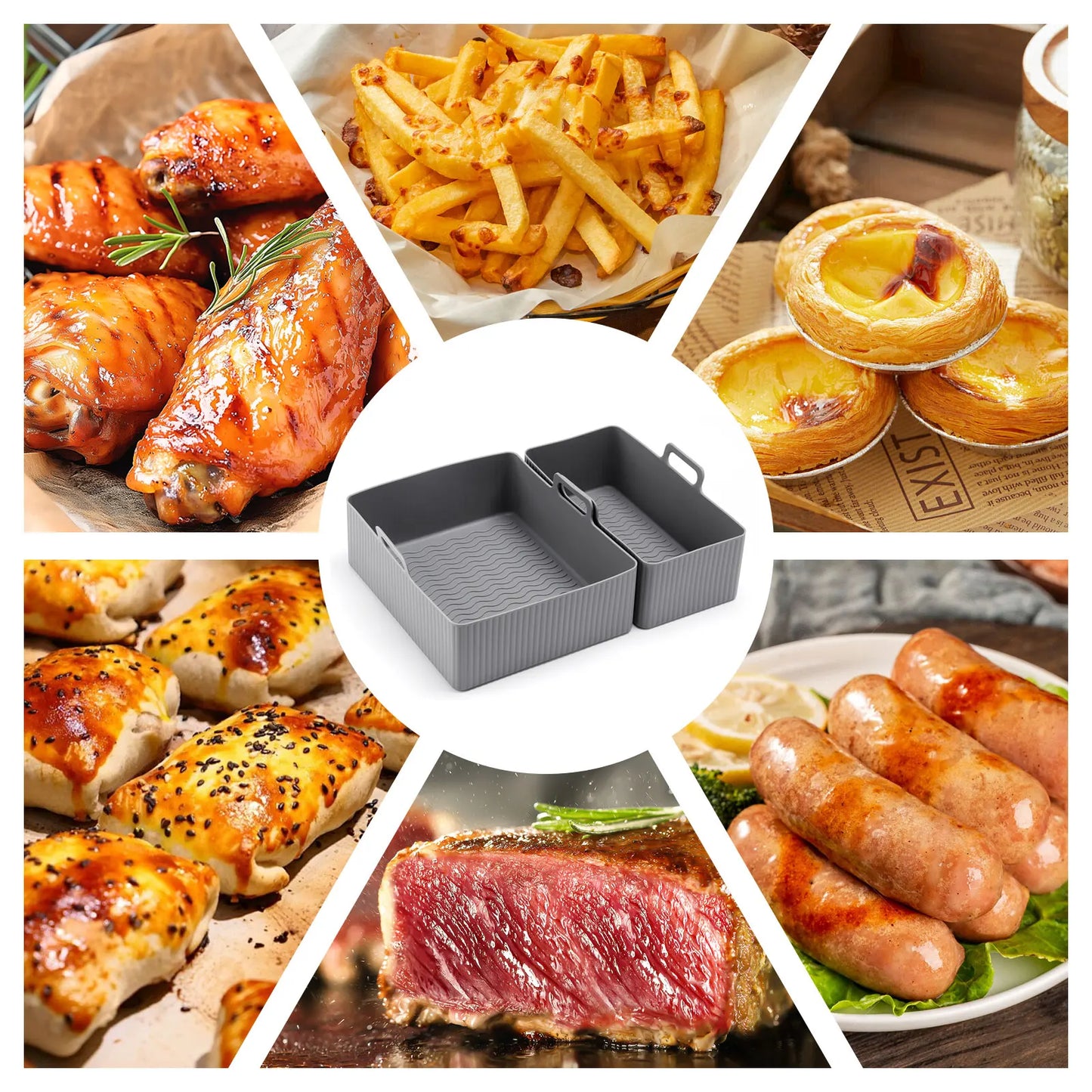 2pc Set Silicone Air Fryer Non-stick Basket Liners