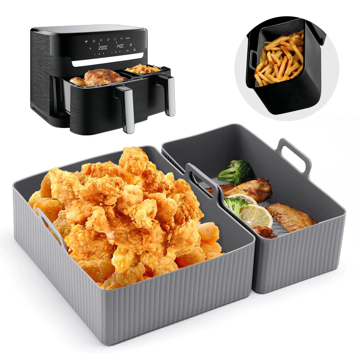 2pc Set Silicone Air Fryer Non-stick Basket Liners